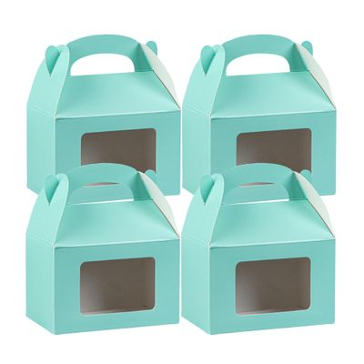 Bio Tek 4 x 2.5 x 2.5 Inch Gable Boxes For Party Favors, 25 Attractive Gift Boxes - With Built-In Handle, Disposable, Turquoise Paper Barn Boxes, For Parties