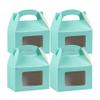 Bio Tek 4 x 2.5 x 2.5 Inch Gable Boxes For Party Favors, 100 Attractive Gift Boxes - With Built-In Handle, Disposable, Turquoise Paper Barn Boxes, For Parties view 1