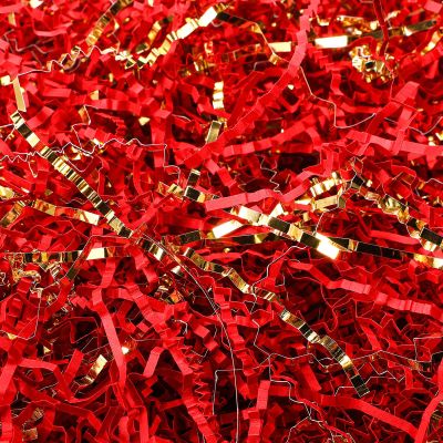 Outus 2 LB Red Gold Crinkle Cut Paper Shred Filler Metallic Shredded Papers Confetti Gift Boxes Basket Crinkle Paper Filler Packing Grass Cushion Shredded Tissue Stuffing Christmas Birthday Wrapping