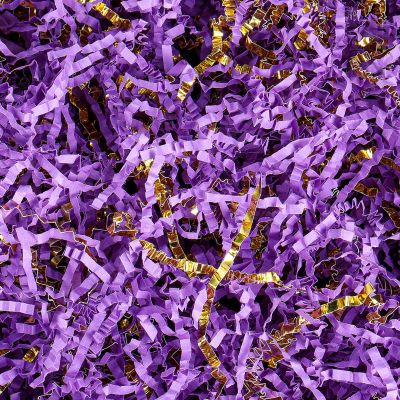 Outus 0.5 LB Purple Gold Crinkle Cut Paper Shred Filler Metallic Shredded Papers Confetti Gift Box Basket Crinkle Paper Filler Packing Grass Cushion Shredded Tissue Stuffing Christmas Birthday Wrap