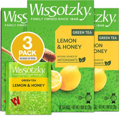 Wissotzky Lemon & Honey Green Tea (3 Pack - 60 Tea Bags) | Antioxidant Rich | Soothing Honey Lemon Tea Blend | Green Tea Bags