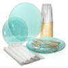" OCCASIONS " 320pcs set (40 Guests)-Heavyweight Wedding Party Disposable Plastic Plate Set -40 x 10'' + 40 x 7'' + Silverware + Cups + Napkins (Coastal Clear Blue & Gold) view 1