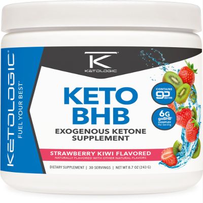 Ketologic Keto BHB (Strawberry Kiwi Flavor) 30 Servings - Exogenous Ketone Supplement with goBHB, Beta-Hydroxybutyrate Salts