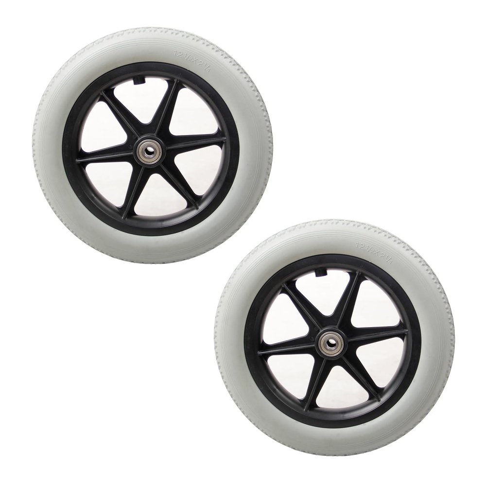 1 Pair 12x2 Replacement Wheelchair Rear Wheels for Wheelchairs Rollators Walkers, Polyurethane Solid Wheelchair Caster with 1/2" (12mm) Bearing (Color : Gray)