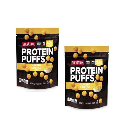 Elevation Keto Friendly Protein Puffs Nacho Cheese, 42g Protein, 2.1oz 60g (Two Bags)