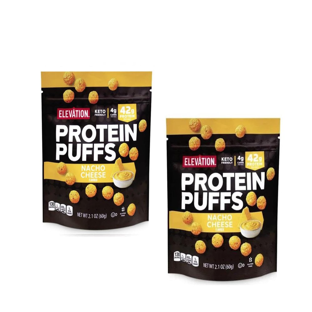 Elevation Keto Friendly Protein Puffs Nacho Cheese, 42g Protein, 2.1oz 60g (Two Bags)