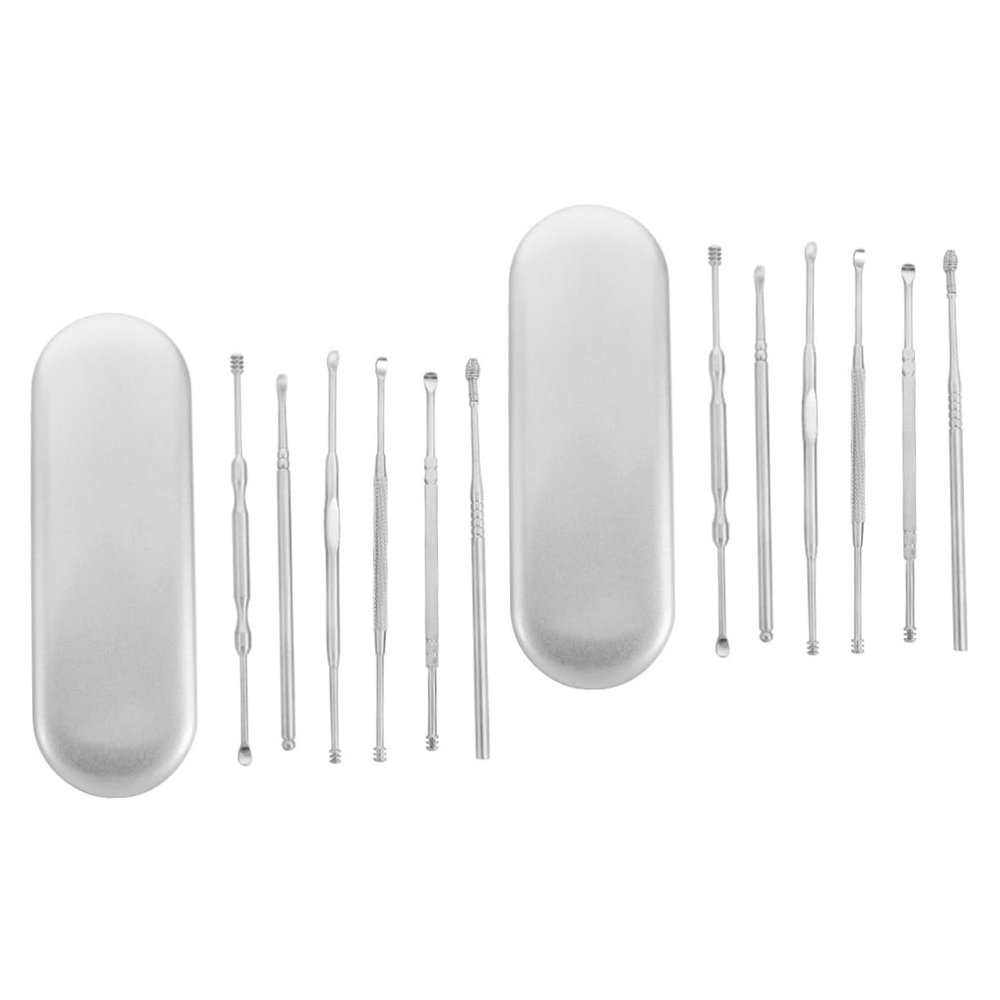 GLEAVI 12pcs Stainless Steel Ear Wax Removal Tool Set Portable Spiral Ear Spoon Cleaning Kit Storage Box for and