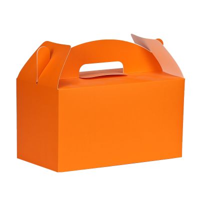 Aosric Orange Gable Boxes with Handles, 30 Pcs, 9.45"x5"x5" Sturdy & Durable Cardstock Treat Boxes for Party Favor, Kids Birthday, Baby Shower, Wedding, Holidays Gifts