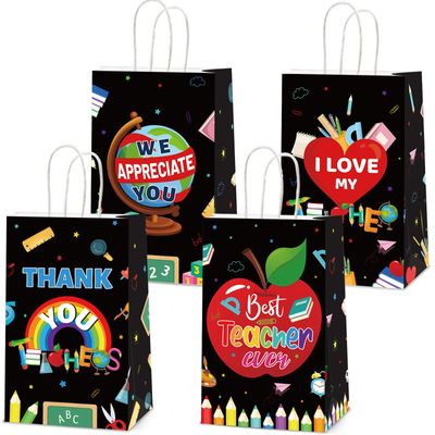 24-Piece Teacher Appreciation Bags - 'Best Teacher Ever' Goodie Bags with Handles for Grad Party Supplies