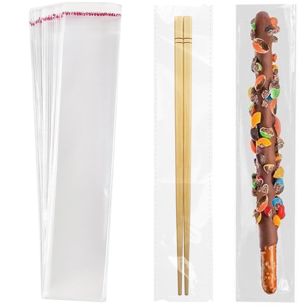 DTmasao 2x10 Inches 100 Pcs Pretzel Bags Thickened Pretzel Rod, Self Sealing Cellophane Individual Clear Prezetels Sticks Food Safe Bags for Chocolate, Candies, Cookies
