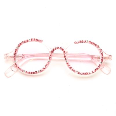 Retro Round Diamond Reading Glasses for Women Stylish Bling Rhinestone Anti Blue Light Computer Readers (pink/clear, 1.0, x)