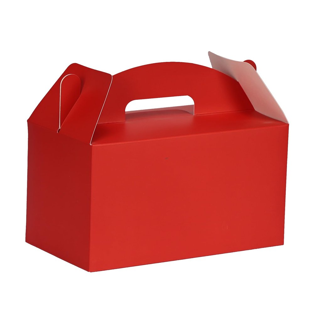 Aosric Red Gable Boxes with Handles, 30 Pcs, 9.45"x5"x5" Sturdy & Durable Cardstock Treat Boxes for Party Favor, Kids Birthday, Baby Shower, Wedding, Holidays Gifts