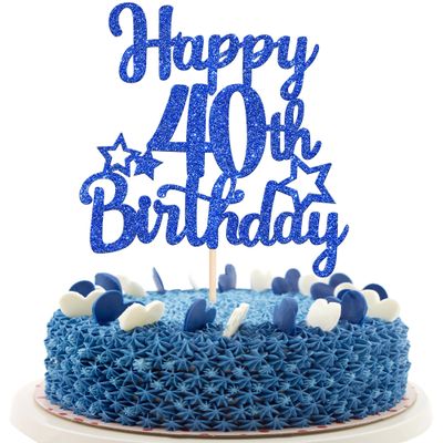 1 Pack Happy 40th Birthday Cake Topper Glitter Star 40 Fabulous Cake Pick Cheers to 40 Cake Decorations for Children 40th Birthday Theme Party Supplies Dark Blue