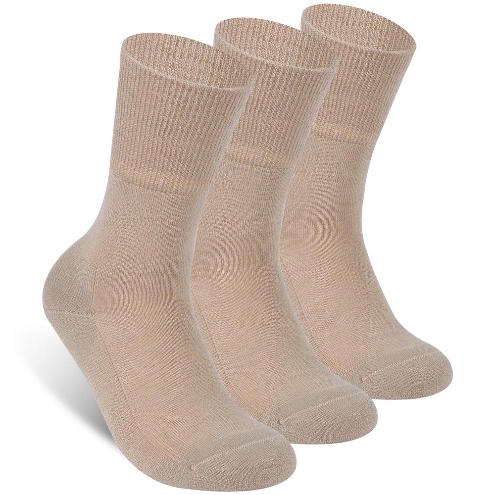 Facool Diabetic-Friendly Merino Wool Quarter Socks - Odor-Resistant, Breathable Soft, Easy Care Machine Washable, 3 Pairs Khaki Large