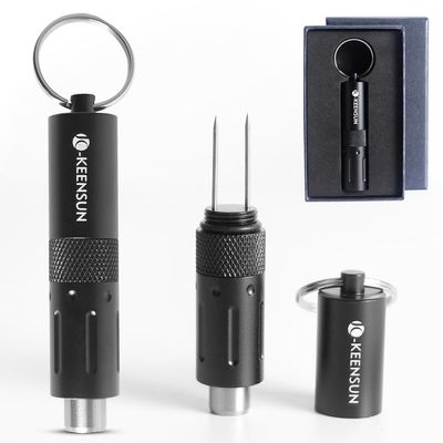 KEENSUN 2-in-1 Cigar Punch Tool Set with Cigar Hole Opener(9mm) and Twin Nubber, Portable Rotary Punch with Key Chain Ring (Black)