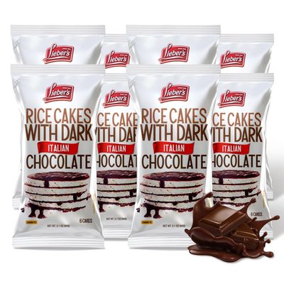 LIEBERS Dark Chocolate Rice Cakes, Kosher Certified Dairy Free, Gluten Free Snack (Dark Chocolate) Pack Of 8