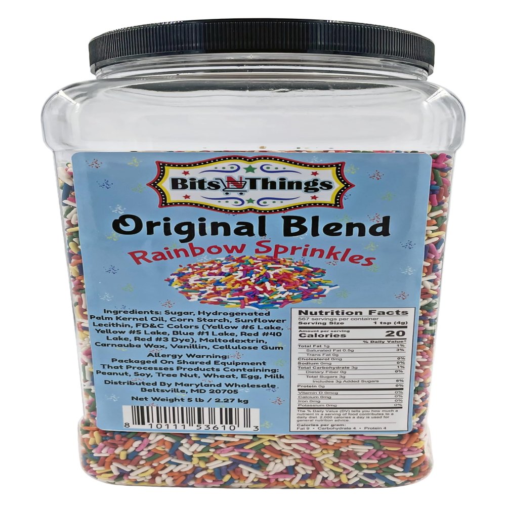 Bits N Things Rainbow Sprinkles | Topping & Decoration | 5 lb. Bulk Container