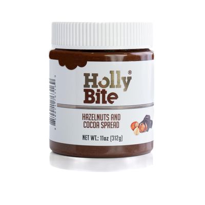HollyBite, Hazelnut & Cocoa Spread, Vegan, No Sugar or Oil Added, High Fiber, Keto Friendly | High Protein Gluten Free, Healthy Fat, Real Ingredients | 110Z | Made in USA