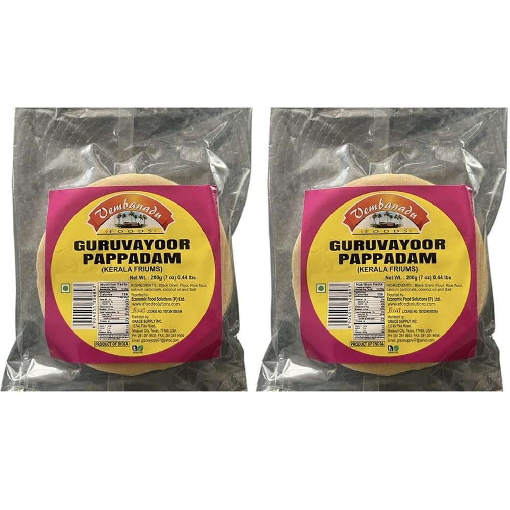 Kerala Guruvayoor Pappadam Lentil Fryums Snack 400gms PACK OF 2 Vembanadu Spicerange.com