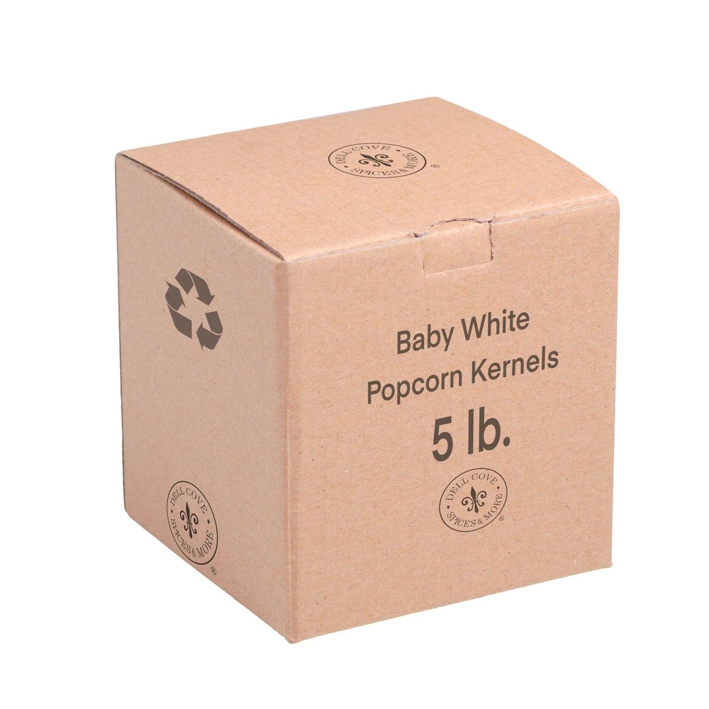 Baby White Gourmet Popcorn Kernels - Dell Cove Spices - Tender White Hulless Popcorn for Movie Nights - Excellent for Stovetop and Air Poppers, Five Pounds
