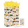16.5 Extra Large Vehicle-themed Gift Bags Set with Greeting Card and Tissue Paper (Yellow Car Design) for boys, Kids Birthday Party, Baby boy, Baby Shower, Newborn, New Moms or Parents - view 1