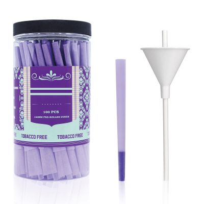100 PACK Purple Pre Rolled Cones| King Size Rolling Paper Cone 108 MM with Loader and Packing Sticks