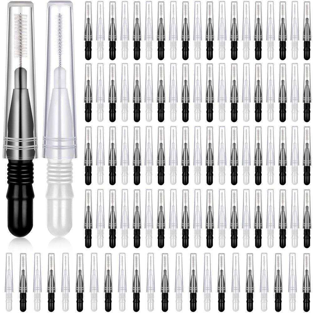 BBTO 100 Pcs Braces Dental Brush Flosser for Cleaner Interdental Brush Toothpick Tooth Flossing Head Oral Dental Toothpick Cleaners Cleaning Tool (Black, White)