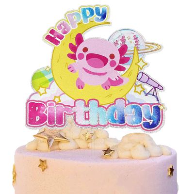 Festus Axolotl Cake Topper, Cute Axolotl Birthday Party Supplies, Dreamy Gradient Color Axolotl Decoration, Lets Party A Lotl Cake Topper, Axolotl Theme Party Favor for Kids Girls