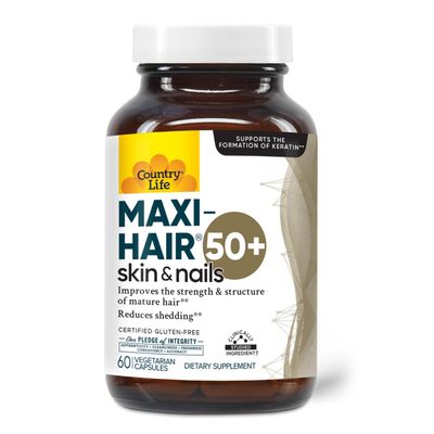 Country Life Maxi-Hair 50+  Biotin-Based Hair, Skin & Nails Supplement for Women & Men Over 50 | Supports Healthy Hair Growth & Reduced Shedding | Certified Gluten-Free & Vegetarian | 60 Capsules