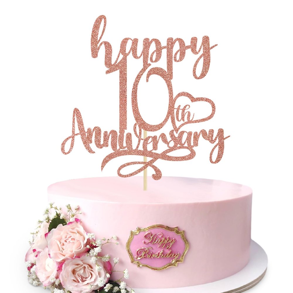 10th Anniversary Cake Topper Gold Glitter,10th Anniversary Cake Topper 10 Wedding Anniversary Party Decoration Ideas, Premium Quality Rose gold