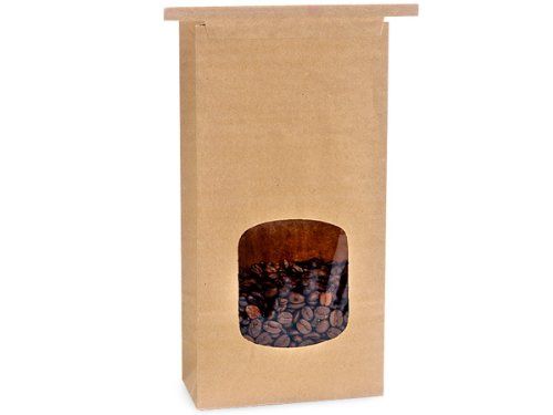 100 PLA Lined 1 lb Window Kraft Coffee Bags (4.75x2.5x9.5 Inches)Coffee Cookie Treat Bag Bread Packaging.
