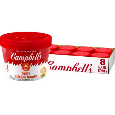 Campbells Spicy Chicken Noodle Soup, 15.4 oz Microwavable Bowl (8 Pack)