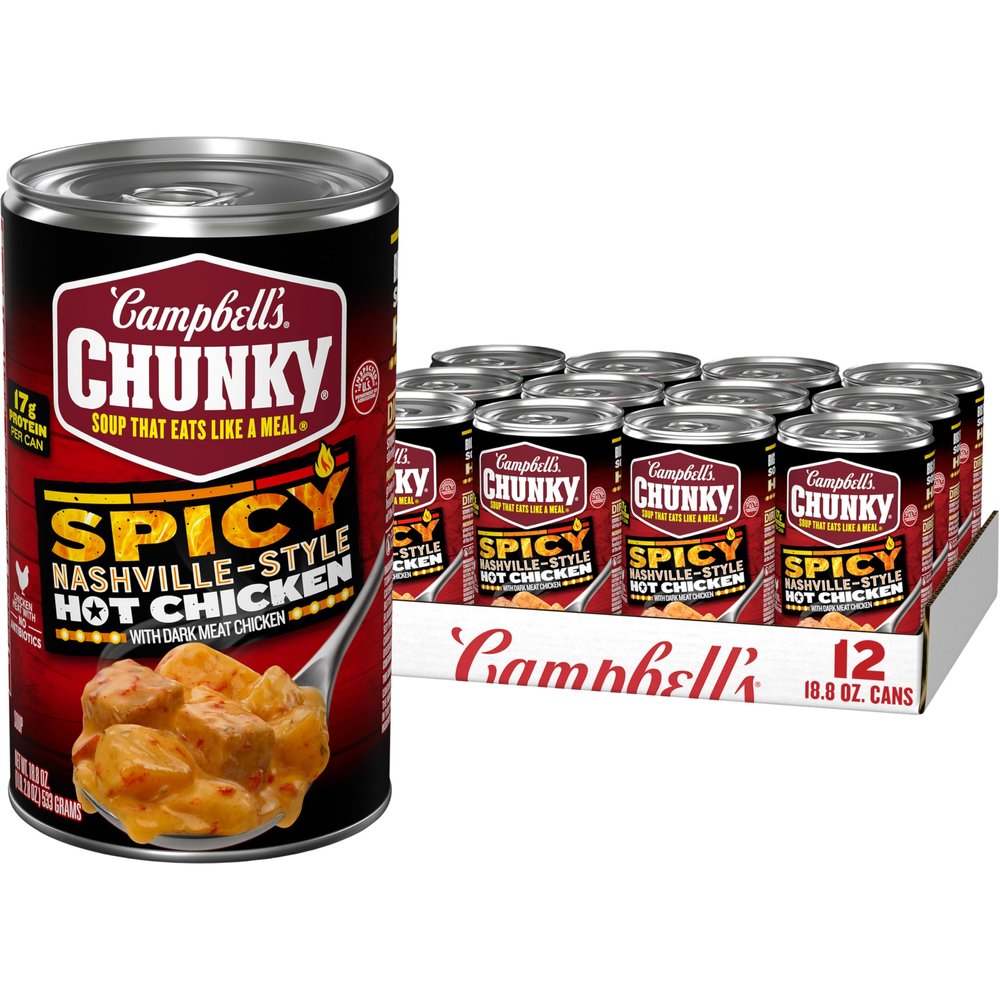 Campbells Chunky Soup, Spicy Nashville-Style Hot Chicken Soup, 18.8 oz Can (12 Pack)
