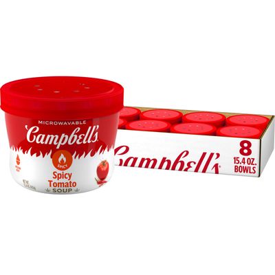 Campbells Spicy Tomato Soup, 15.4 oz Microwavable Bowl (Pack of 8)