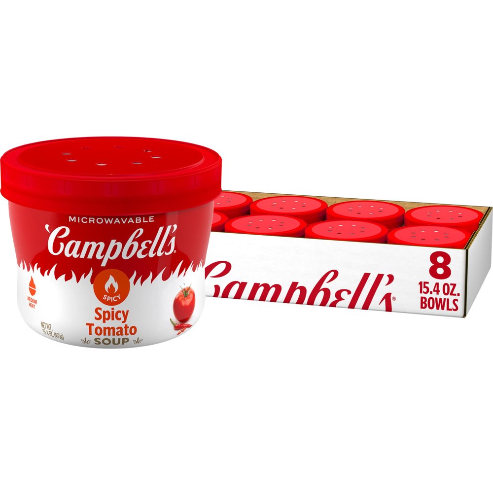 Campbells Spicy Tomato Soup, 15.4 oz Microwavable Bowl (Pack of 8)