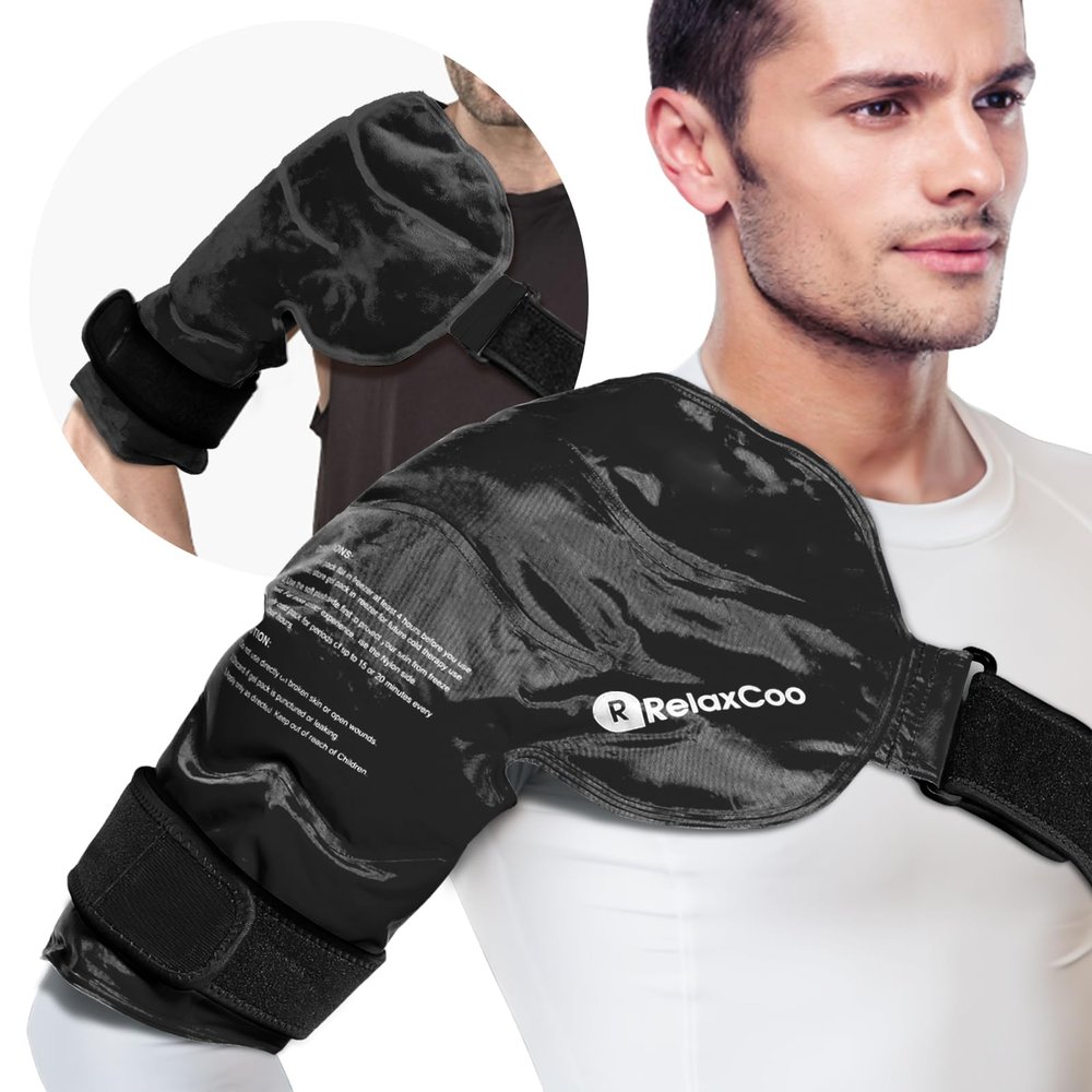 RelaxCoo XL Shoulder Ice Pack Rotator Cuff Cold Therapy, Reusable Gel Ice Wrap for Shoulder Injuries & Pain Relief, Bursitis, Tendonitis, Swelling, Recovery for Man and Women Black