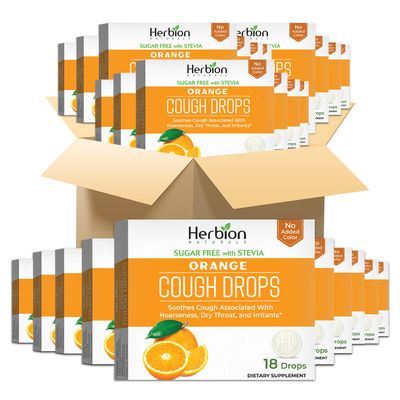 HERBION Naturals Cough Drops, Sugar-Free with Stevia, Dietary Supplement, Soothes Cough, for Adults & Children Over 6 Years, 18 Drops Each (Pack of 48, Orange)