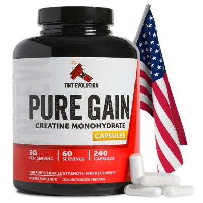 TNT Evolution Creatine Monohydrate Capsules 750mg Capsule for Men & Women 60 Serving Pure Micronized Creatine for Strength, Fitness & Sport 240 Count, Gluten Free Nutritional Supplement
