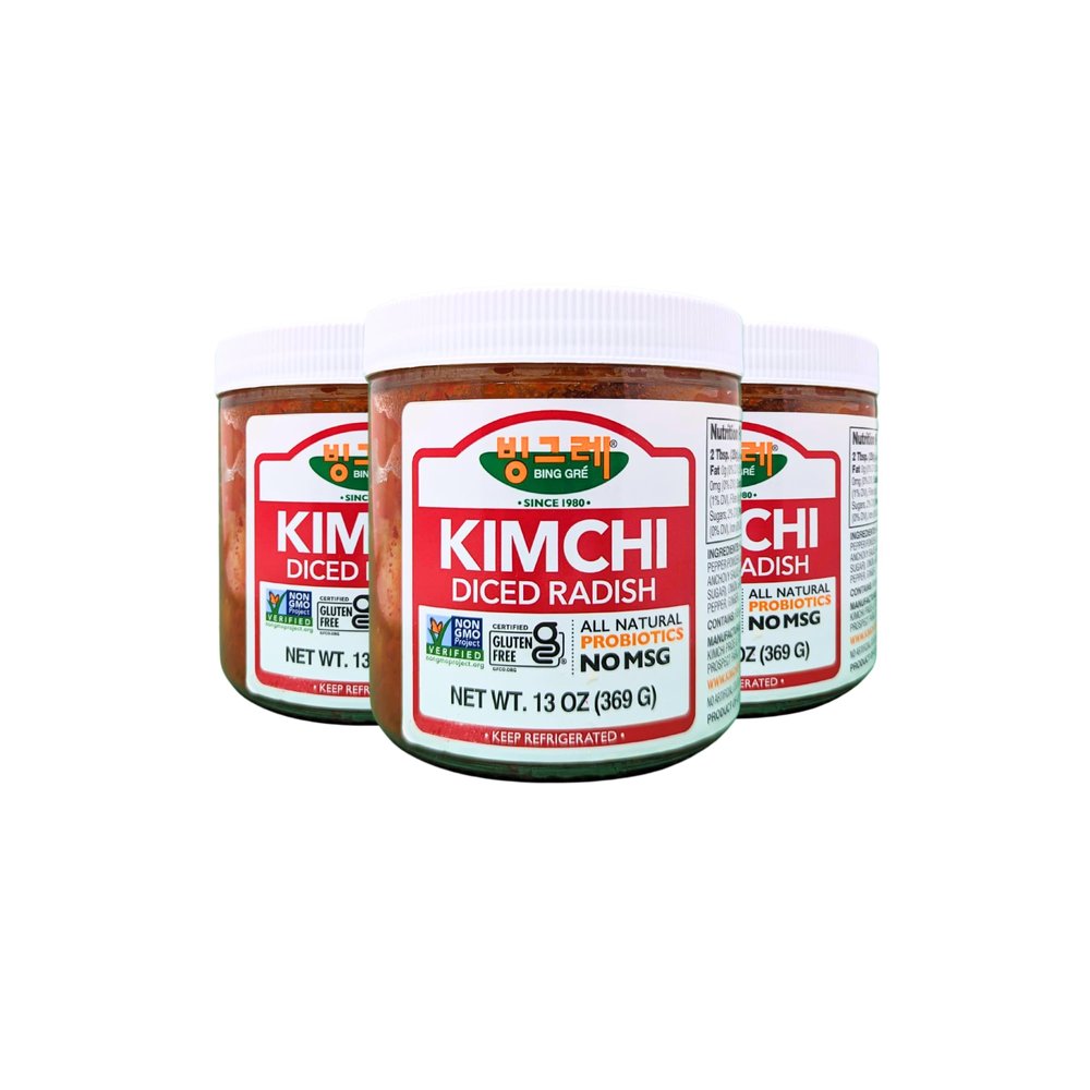 BINGGRE DICED RADISH KIMCHI 13OZ FRESH KOREAN KIMCHEE IN KIM CHI kimichi MOTHER MILD CHEE TEMPEH DAIKON PICKLES WHITE RADISH TWINS JONGGA RAMEN ORGANIC VEGAN NAPPA LAWS MAMA