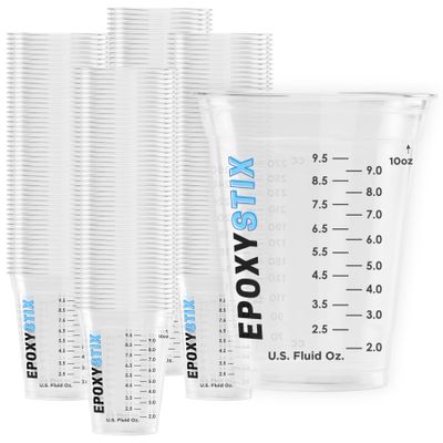 [100 Pack] NEW SIZE 12oz Graduated Mixing Cups - Durable PET, Clear Measurement Markings in oz, mL and cups - For Resin, Paint, Mixing and Crafts