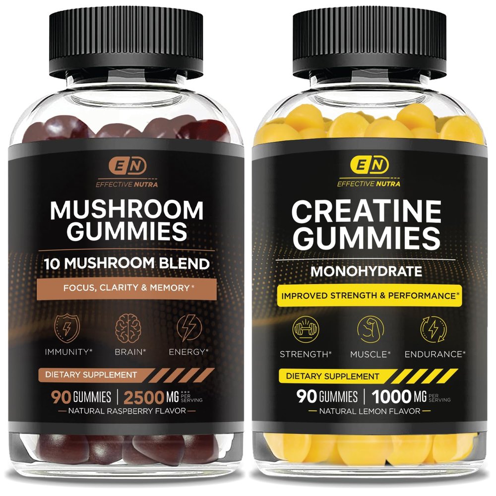 EFFECTIVE NUTRA Mushroom Gummies 90ct & Creatine Monohydrate Gummies 90ct