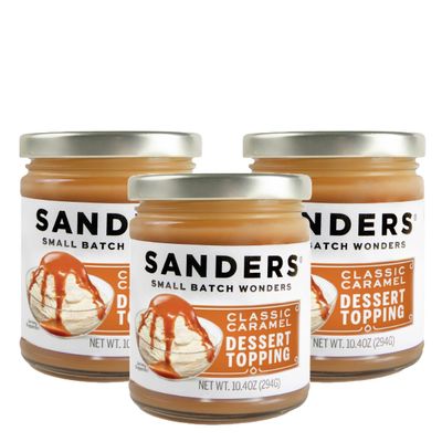 Sanders Caramel Topping 10oz Jar (3-Pack) - Premium Ice Cream Topping, Gluten-Free Caramel Sauce - Perfect for Apple Pies, Ice Cream and More - New Wider Jar