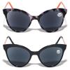 V.W.E. 2 Pairs Women Outdoor Reading Sunglasses Full Tinted Reader Glasses Cateye Vintage Black Tortoise (1 Grey 1 Black, 1.75) view 2