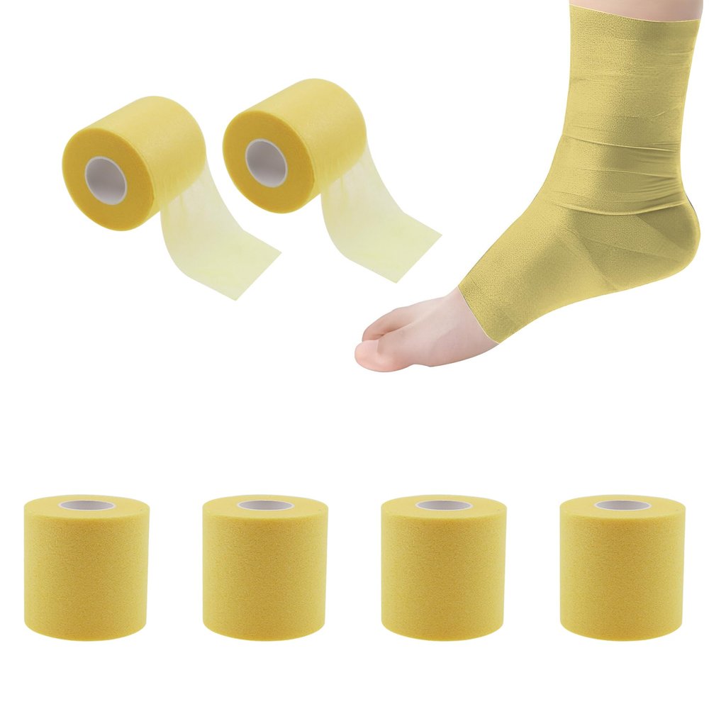 Pre Wrap Tape,TTZEZE Athletic Foam Underwrap,Soft Prewrap Headbands,Smooth Sports Wrap Roll,Pre Wrap Bandage Sport Tape for Ankles Wrists Hands Elbows 2.76 Inch x 30 Yards Yellow 6-Rolls