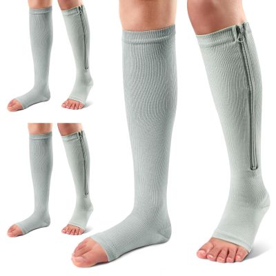 Ailaka 3 Pairs Compression Socks with Zipper, 15-20 mmHg Medical Knee High Compression Socks for Men Women, Open Toe Socks for Varicose Veins, Edema, Recovery