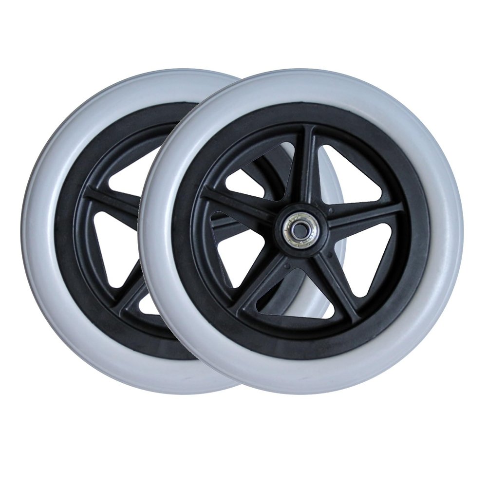 2 Pcs 6/7/8" Wheelchair Front Wheels Assembly for Disabled Old People Wheelchair, Polyurethane Anti-Slip Solid Tire with 5/16" (8 mm) Bearing (Color : Black, Size : 7")