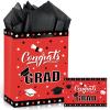 1Pc Red Black Graduation Gift Bag with Tissue Paper and Cards 13'' Red Black Congrats Grad Gift Wrapping Bag Treat Bag Class of 2026 Graduation Gift Favors Bag for Senior Junior College Graduates view 1