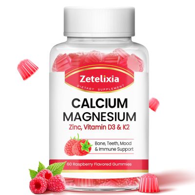 Zetelixia Calcium Magnesium Zinc Gummies with Vitamin D3 & K2, Calcium Gummies for Muscles, Women & Men, Raspberry Flavor - 60 Count