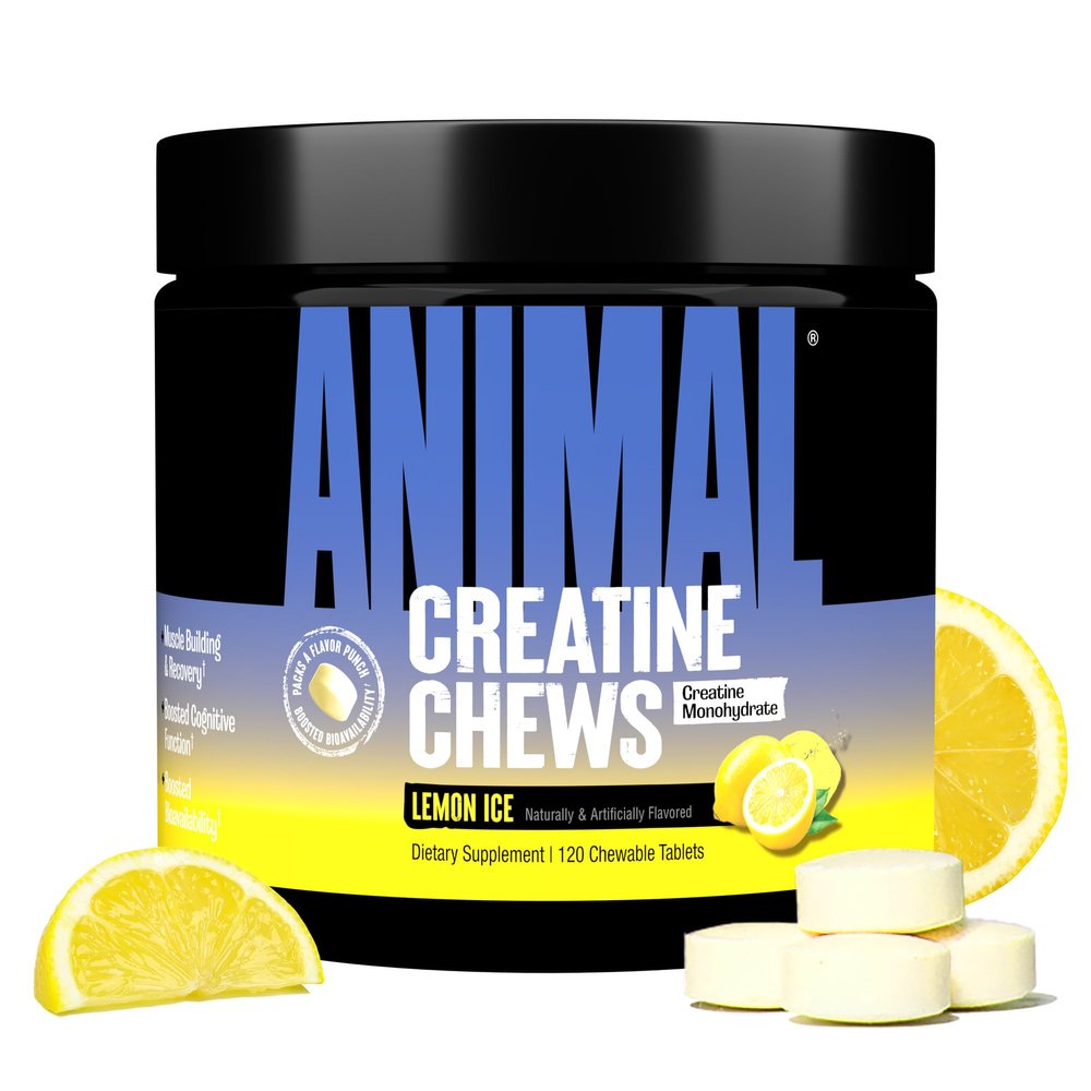 Animal Creatine Chews Tablets - Enhanced Creatine Monohydrate with AstraGin to Improve Absorption, Sea Salt for Added Pumps, Delicious and Convenient Chewable Tablets - Lemon Ice