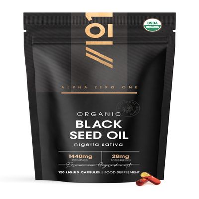 ALPHA01 Organic Black Seed Oil Capsules 1440mg 4X% Thymoquenine - 120 Count Ethiopian Nigella Sativa - 100% Cold Pressed & Virgin Cumin Seed Oil